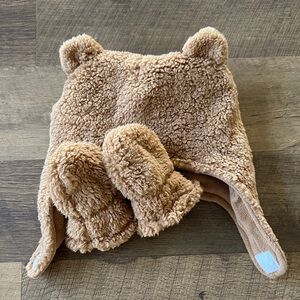 Cozy Tan Bear Ear Hat and Mittens Set